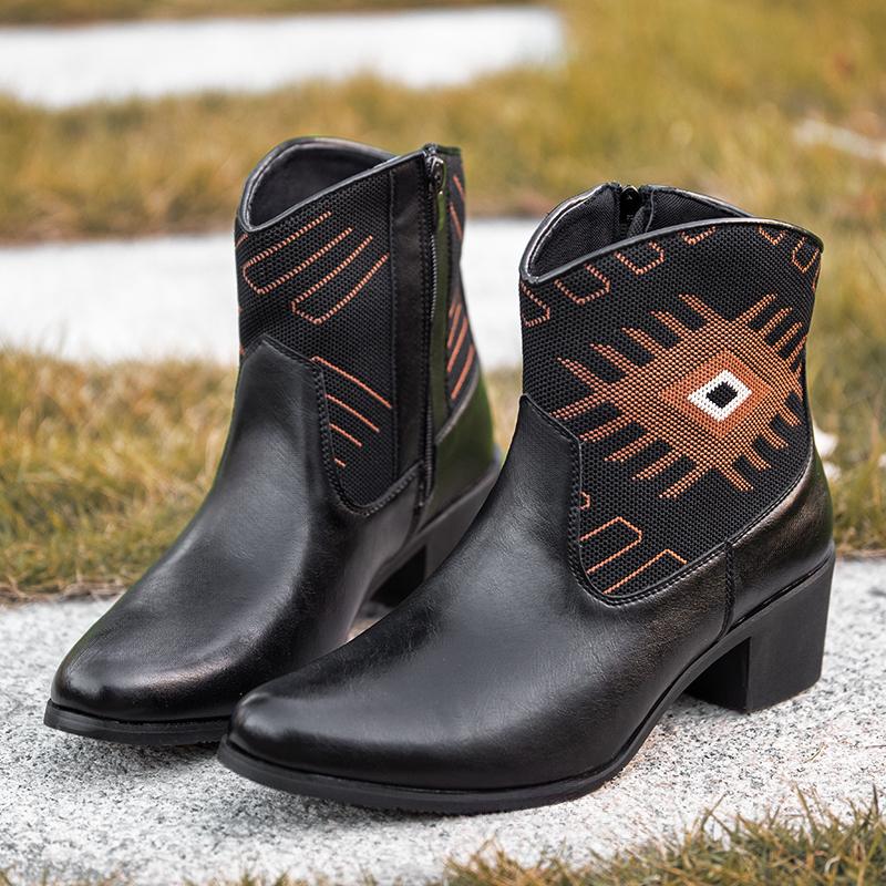 Fashion Fashion Men's Pointed Bohemia Patchwork Motorcycle Casual Ankle Boot Male Winter High Tops New Comfortable Leather Shoes