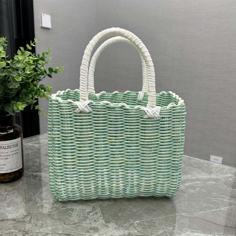 New Imitation Rattan Storage Basket Square Plastic Hanging Baskets Hand-woven with Handle Woven Handbag Flower