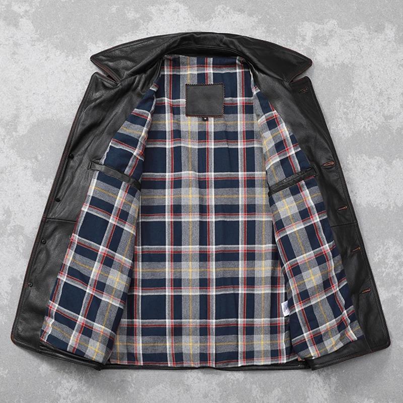 Jachetă de piele ocazională pentru bărbați, dimensiune chinezească, haină moale din piele de vacă naturală.