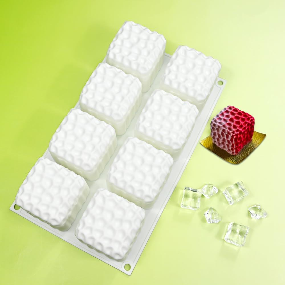 Silica Gel Mousse Cake Mold, Bakery Dessert Mousse DIY Chocolate Soap Candle Mold, 8-Cavity Cube Honeycomb