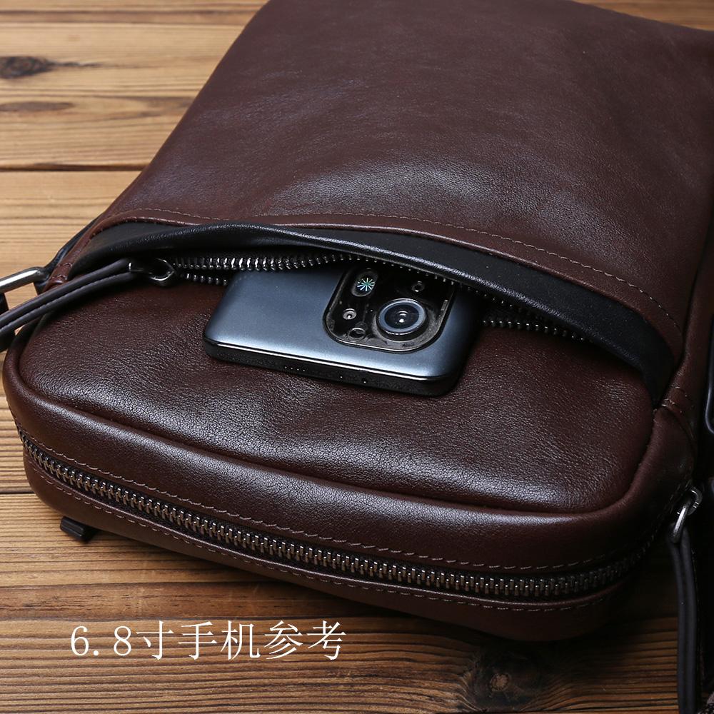 NZPJ Vintage Genuine Leather Men’s Shoulder Bag Top Grain Cowhide Crossbody Bag Trendy Men’s Bag  For 10-inch IPad