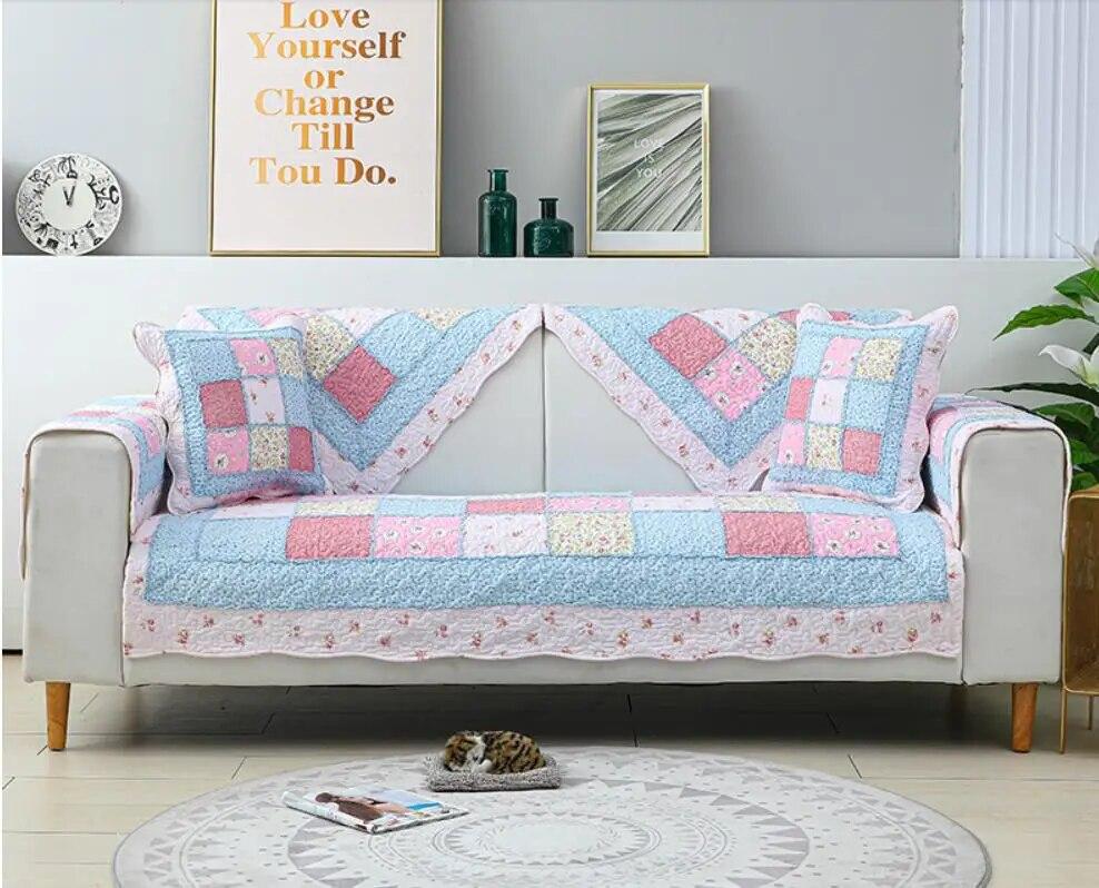 Floral  Style Sofa Cover Plaid Couch Cushion Four Season Universal Cotton Non-slip Sofa Armrest Towel Furniture Protective Cover