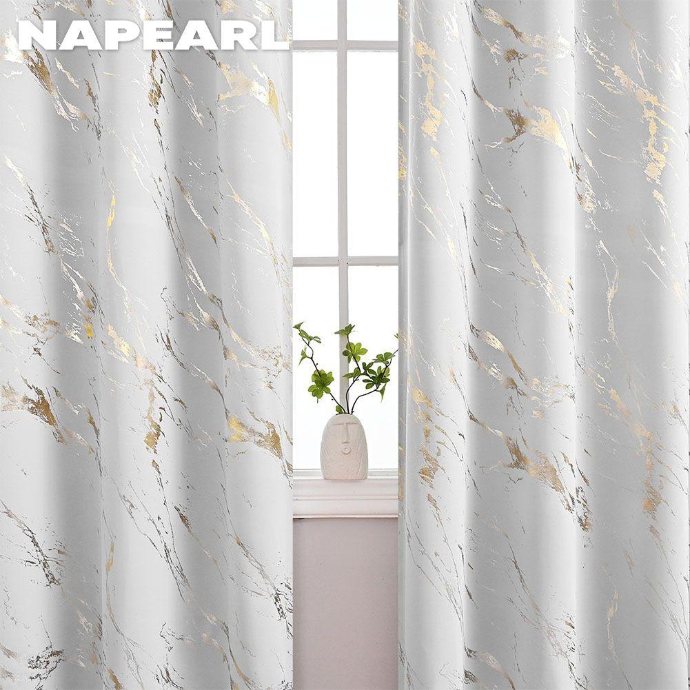 1 Stück NAPEARL 80% Verdunkelung Modische und minimalistische Vorhänge mit goldener und Marmorstruktur für Wohnzimmer Schlafzimmer Balkonfenster Heimdekoration