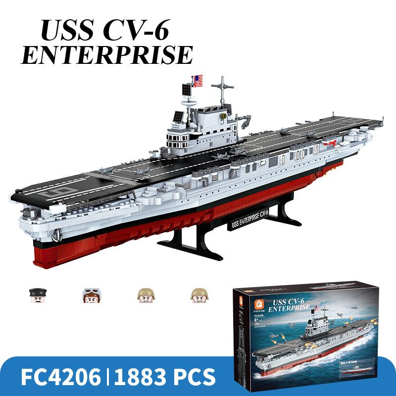 1883PCS Military Battleship Series USS CV-6 ENTERPRISE Crusier Model World War II Building Blocks Boat Bricks Toys Kids Gifts