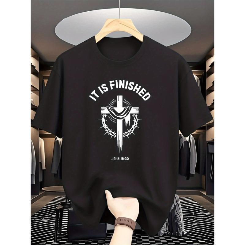 

European sizes Fashionable and Minimalist Men s Pure Short-sleeve T-shirt, Featuring a Cross with a Crown of Thorns and a Bible Quote 4XL чорний