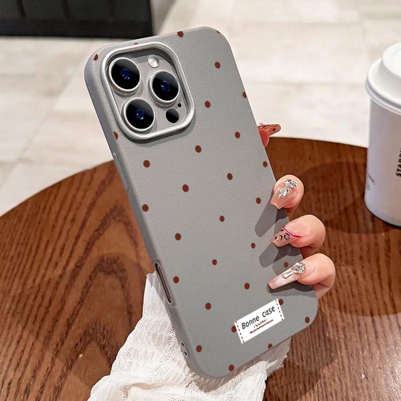 Simple White Dots Leather Phone Frosted Case for iPhone 17 Air 16 E 15 14 Plus 13 12 11 Pro Max XS Max Lens Protection Cover
