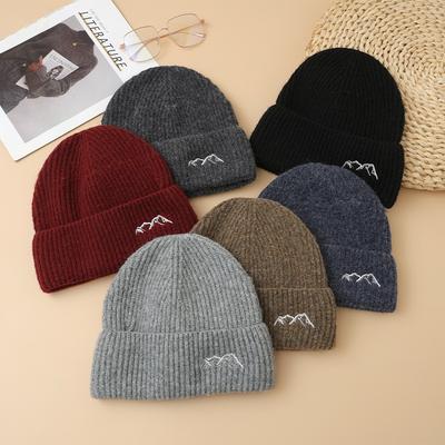 Versatile Mountain Embroidered Knitted Wool Hat Outdoor Travel Windproof Pile Hat Korean Warm Cold Hat New