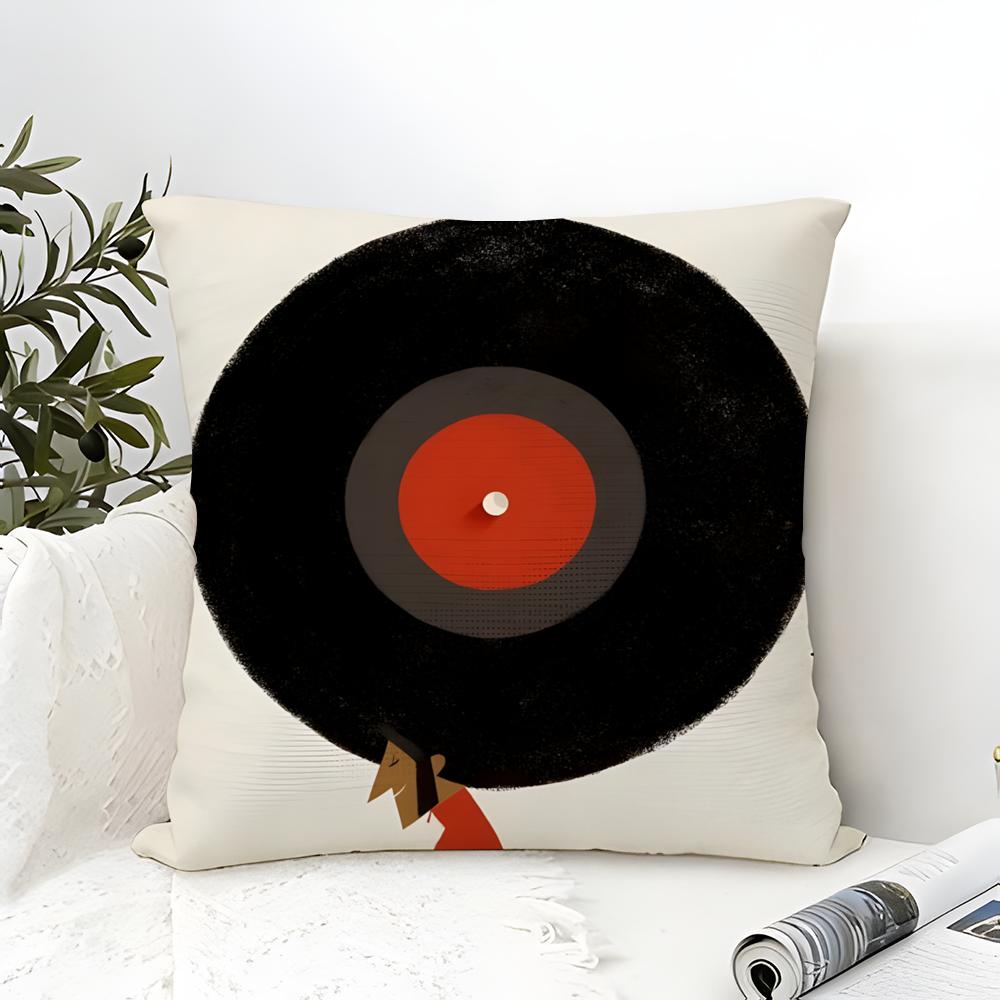 Simple Stylish Music Record Design Pillow Case Cotton Linen Fabric Square Zipper Pillowcase Home Decorative Living Room