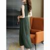 Round neck new pleated loose summer sleeveless temperament long skirt pleated dress with waistband for slimming effect