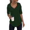 Women's Fashion Summer V-Neck T Shirt Drawstring Hooded Solid Color Short Sleeve Top