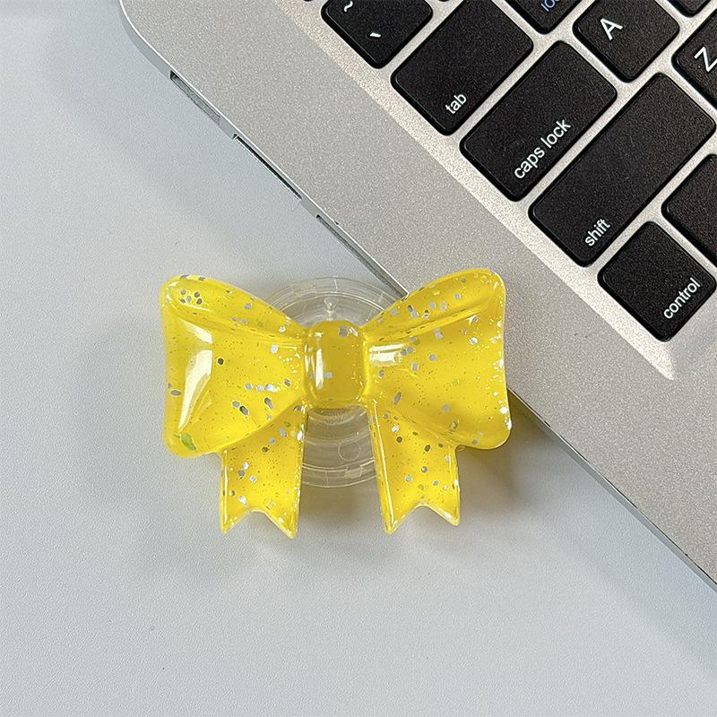 Creative Glitter Bow Solid Color Ring Three-Dimensional Mobile Phone Airbag Bracket Telescopic Paste Desktop Support Portable