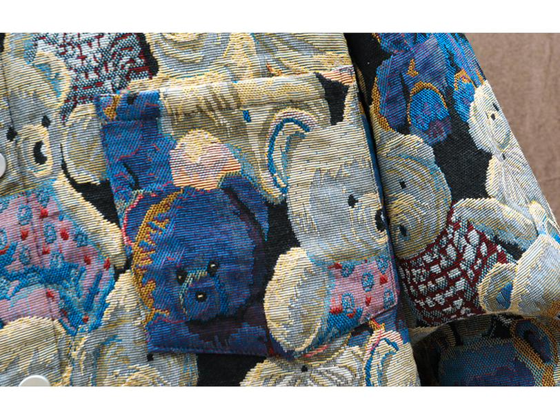 Jachetă Denim Jacquard cu Ursuleț pentru Bărbați - Nouă Modă Streetwear Toamnă/Iarnă