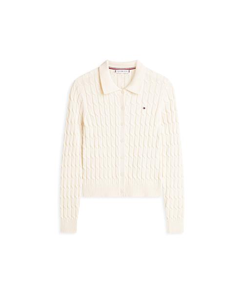 TOMMY HILFIGER Cotton Cable Polo Cardigan (T22G1Kcd051Wt2Aef)