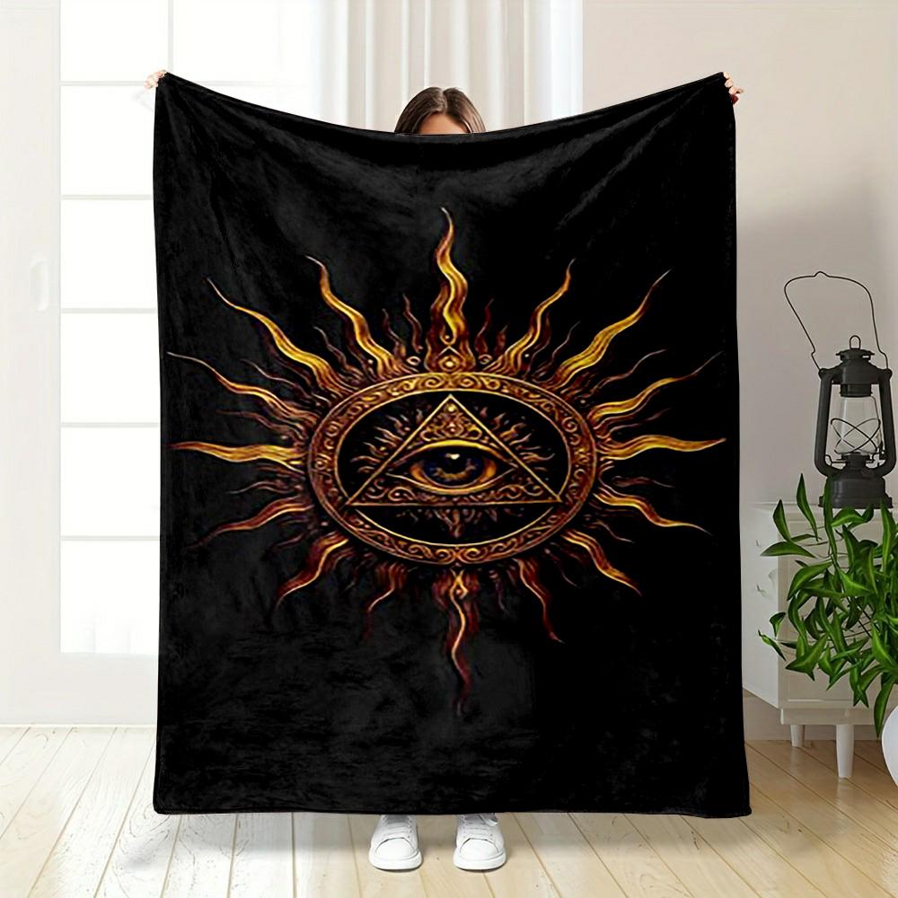 Golden Eye of Providence with Sunburst Printed Flannel Blanket for Bedroom, Living Room, Sofa, and Nap