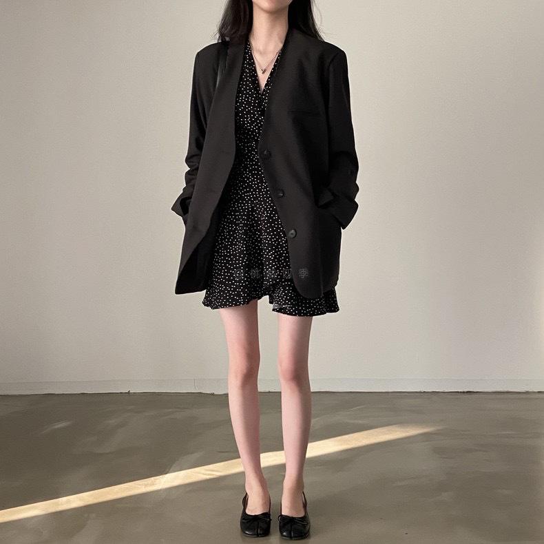 Women's Petite French Polka Dot V-Neck Long-Sleeve Belted Dress - Short Skirt for Spring & Autumn.