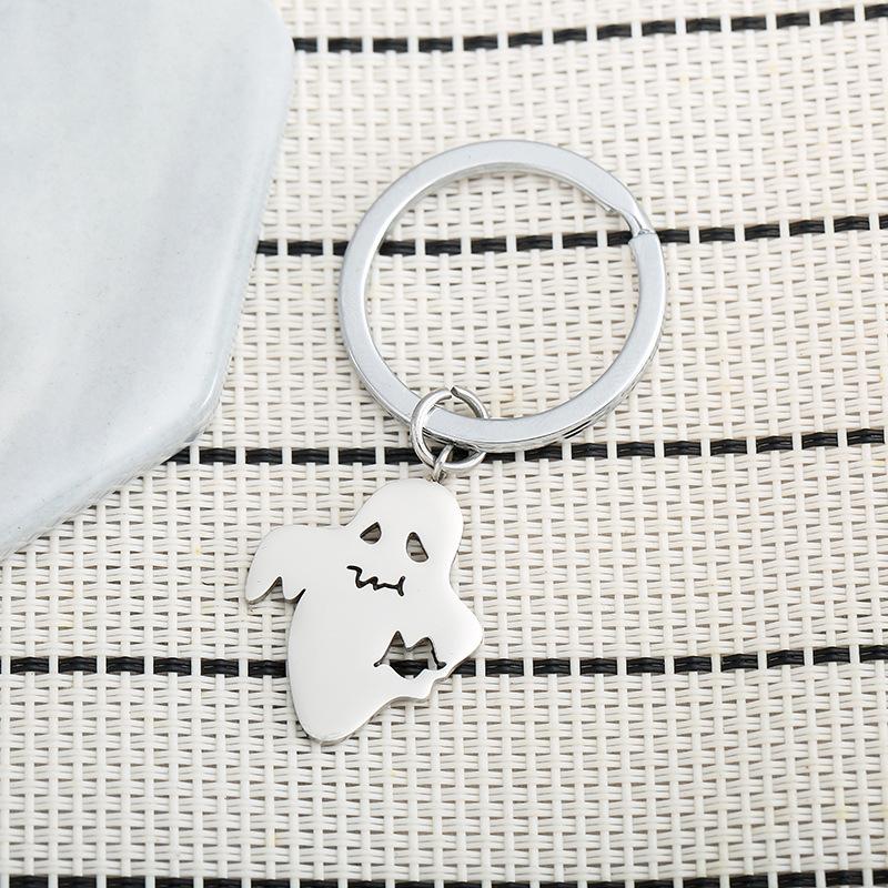 Cute Ghost Stainless Steel Keychain Cartoon Halloween Design Fashion Student Bag Charm Practical Daily Accessory