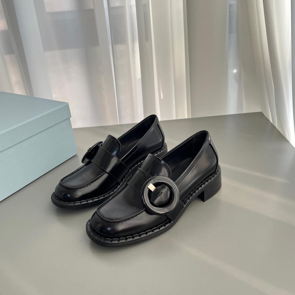 Platform British style belt buckle loafers round head lazy one pedal thick heel small leather shoes single shoes