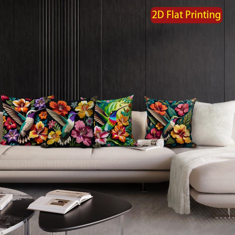 2D Tropical Hummingbird Floral Throw Pillow Covers Pattern Cushion Cover Suitable For Sofa Bedroom Car Pillow Cover