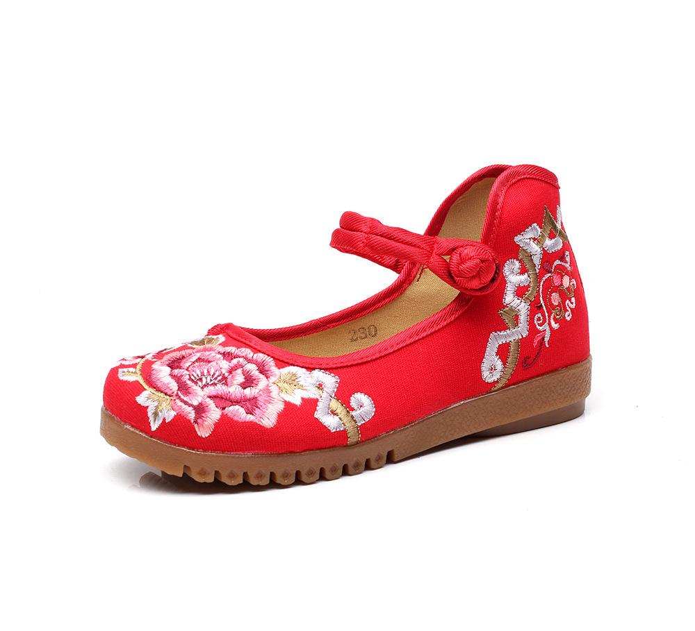 Flat Shoes, Beef Tendon Sole Loose Fat Feet Large Size Women's Shoes, Middle-aged and Elderly Mother Shoes Embroidered Cloth Shoes Single Shoes