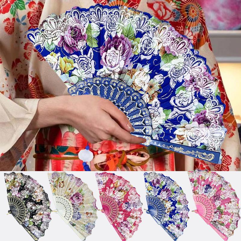 1PC Silk Fan Decoration Fans Floral Pattern Dance Tassel Vintage Folding Fan Hand Fan
