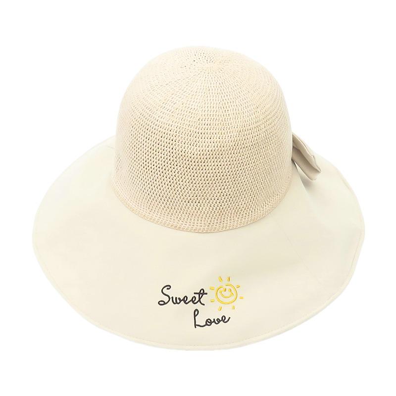 

Женская универсальная виниловая шляпа от солнца с широкими полями и вышитым бантом