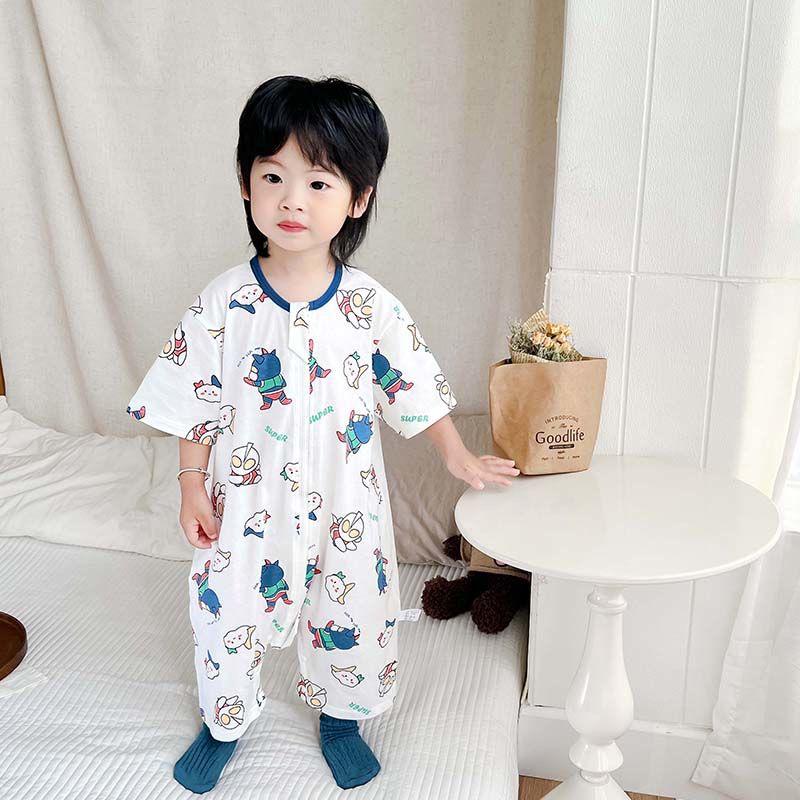 Children's Summer Sleeping Bag with Breathable Mesh Back, Unisex Anti-kick Short Sleeve Pajamas, Sweat-wicking for Kids