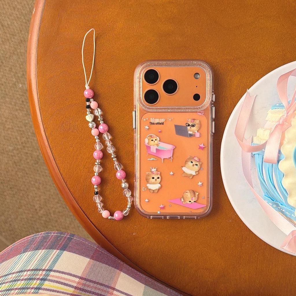 Cute Pink Cat Phone Case for iPhone 16/15p/14/17 Pro Max with Round Edges