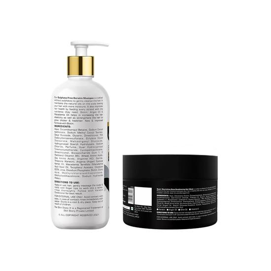 The Skin Story Shampoo and Mask Deep Conditioning Combo | Sulphate Free Keratin Shampoo 450ml | Deep Conditioning Hair Mask 200g | For Dry Frizzy Hair