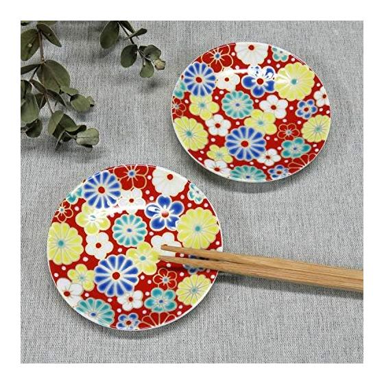 Japanese Warehouse Kutani Ware Lucky Bean Plate Plum Chrysanthemum Pattern (Set of 2) Ceramic Small Plate Serving Plate Brand Japanese Tableware