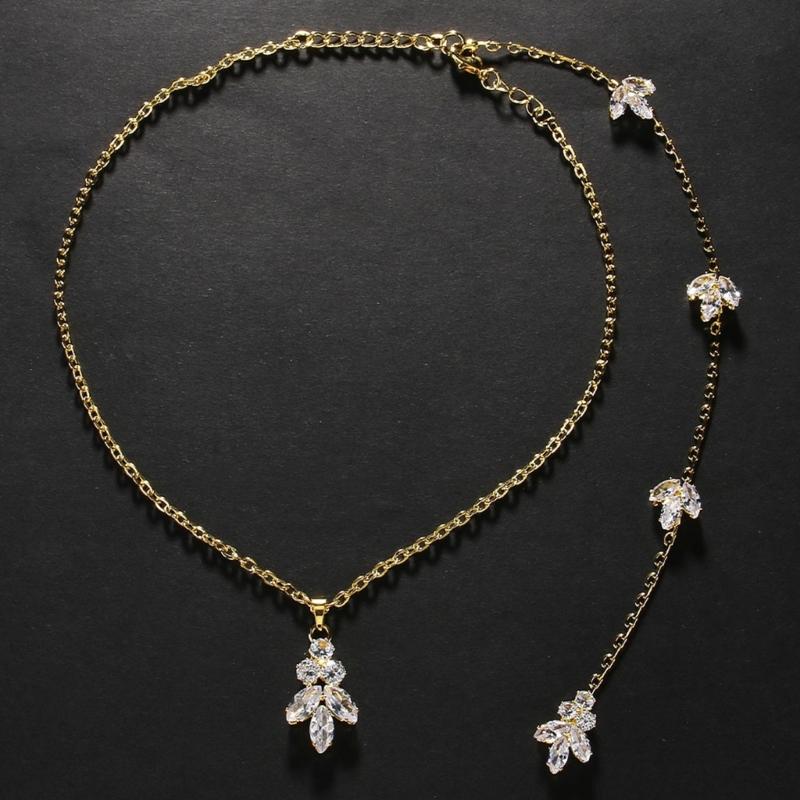Rhinestones Bridal Back Chain Necklace Long Drop for Women Bride Ladies Body Chain Wedding Dress Body Jewelry Accessory