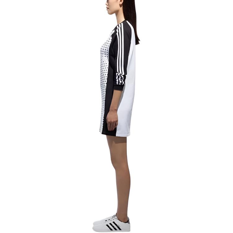 adidas Jersey Neo Cómodo Transpirable Vestido de Manga Corta Vestidos de Mujer Negro Blanco CV9219