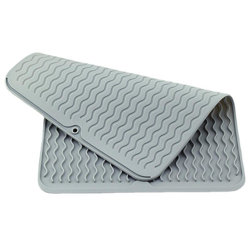 Silicone Dish Drying Mat With Non Slip Design Fast Drainage Ridges For Kitchen Counter Placing Dishes Cups Spoons Tableware