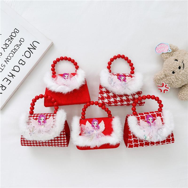 Cute Red Princess Style Children's Coin Bag With Charming Bow And Cartoon Design