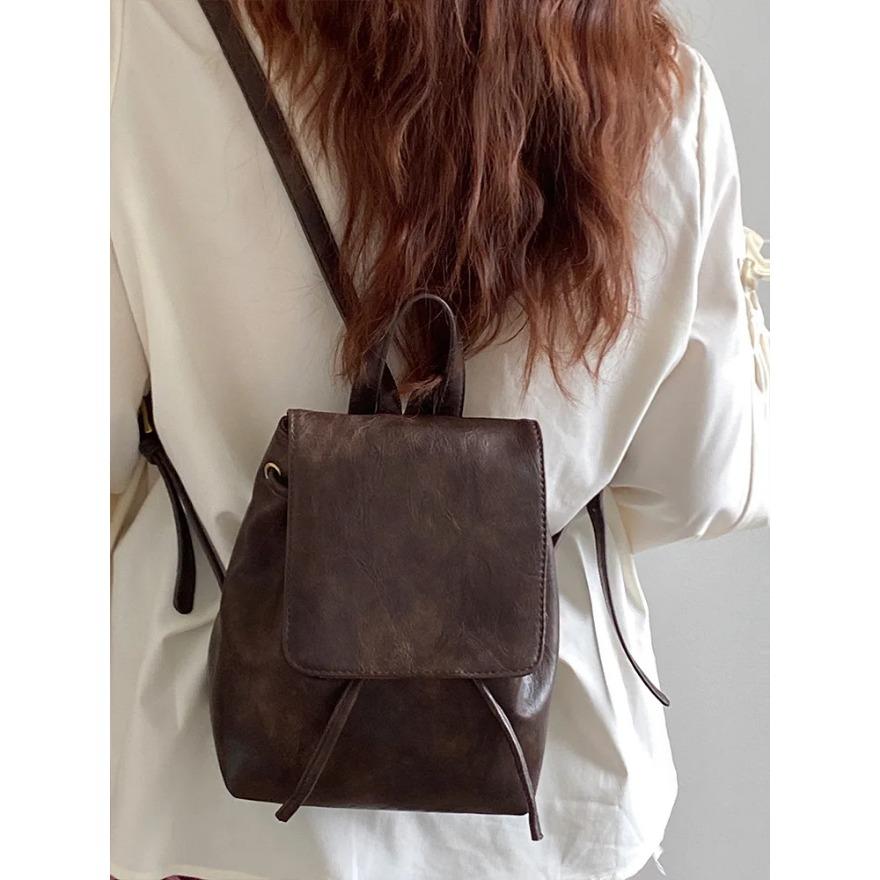 Vintage Women Leather Backpack Fashion Mini Brown Knapsack Ladies Lightweight Double Shoulder Bags Female Multi-Function Handbag