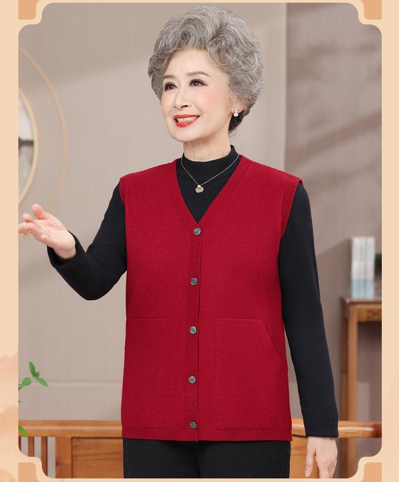 Autumn & Winter Fashion Vest and Cardigan for Middle-aged & Elderly Women - Plus Size V-neck Jacket