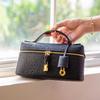 23Cm first layer ostrich pattern cowhide lunch box bag genuine leather shoulder bag fashion messenger bag simple small lock women's bag