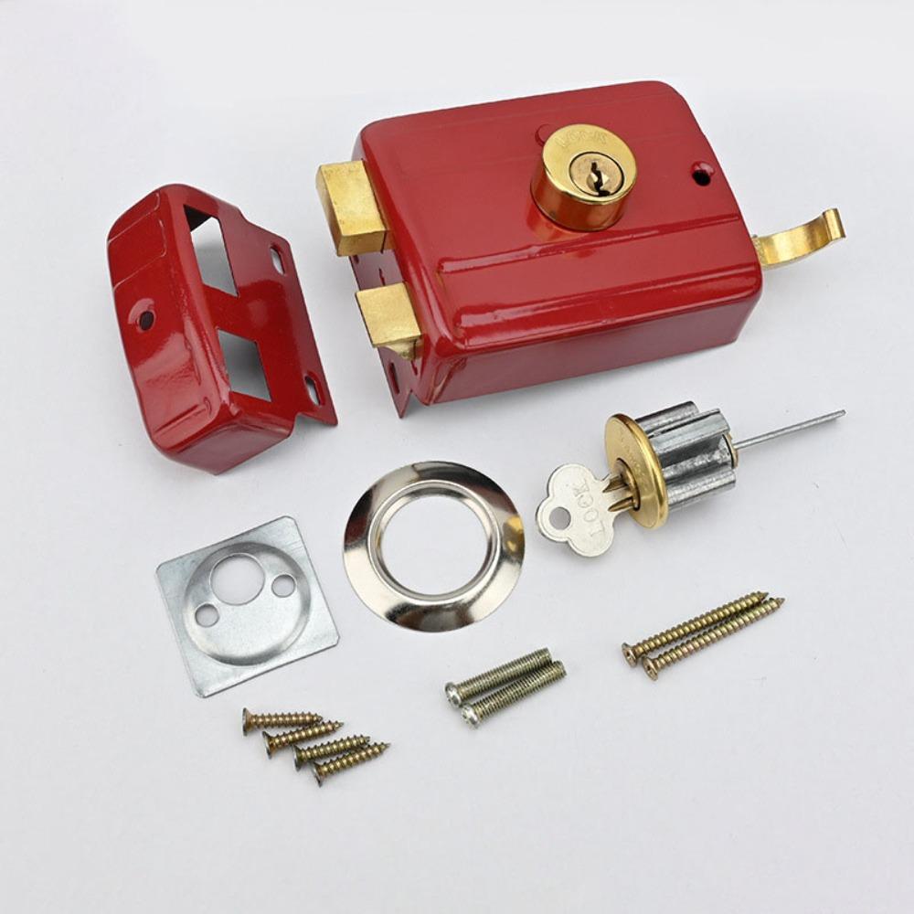 Key Included Heavy Duty Lock Single Cylinder Insurance Lock Retro Red Lock  Furniture Hardware