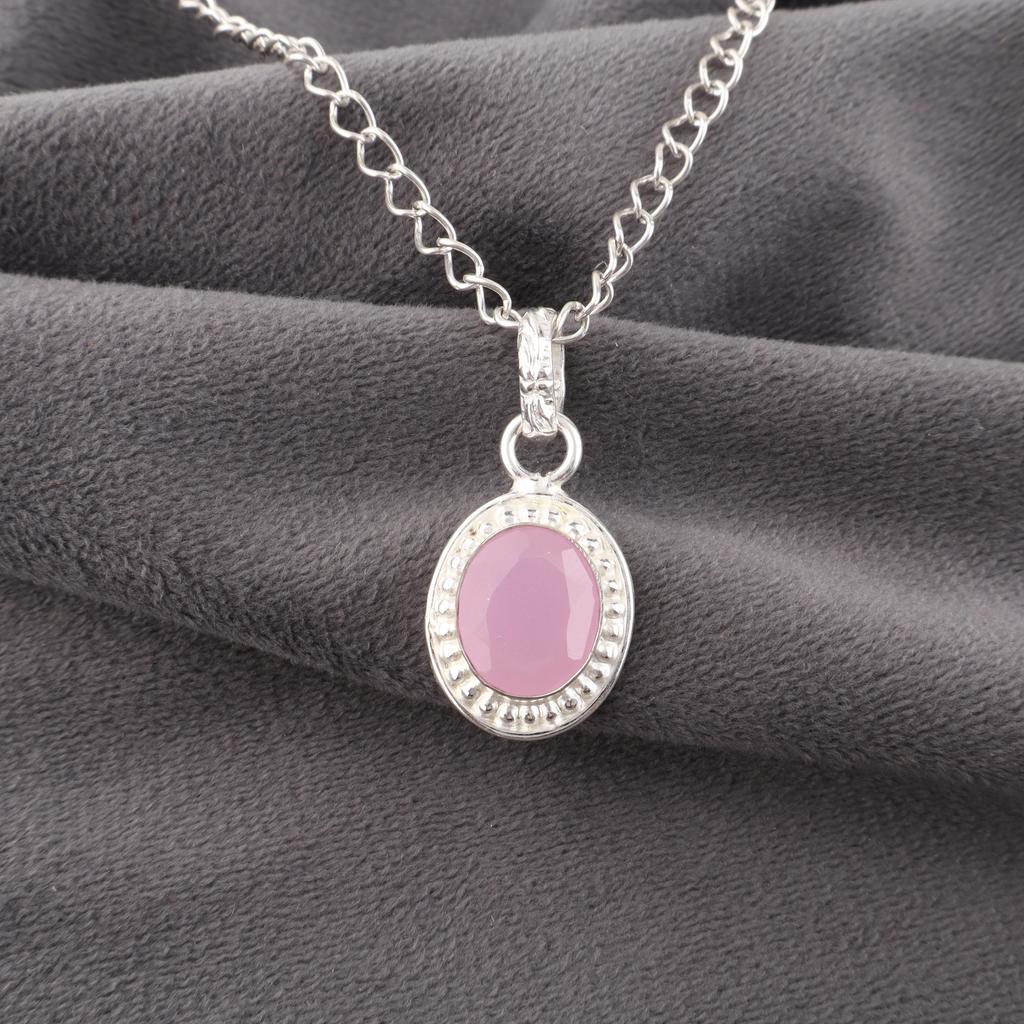 Rose Chalcedony Gemstone Jewelry, 925 Sterling Silver Pendant Jewelry, Handmade Gorgeous Pendant Gift For Women
