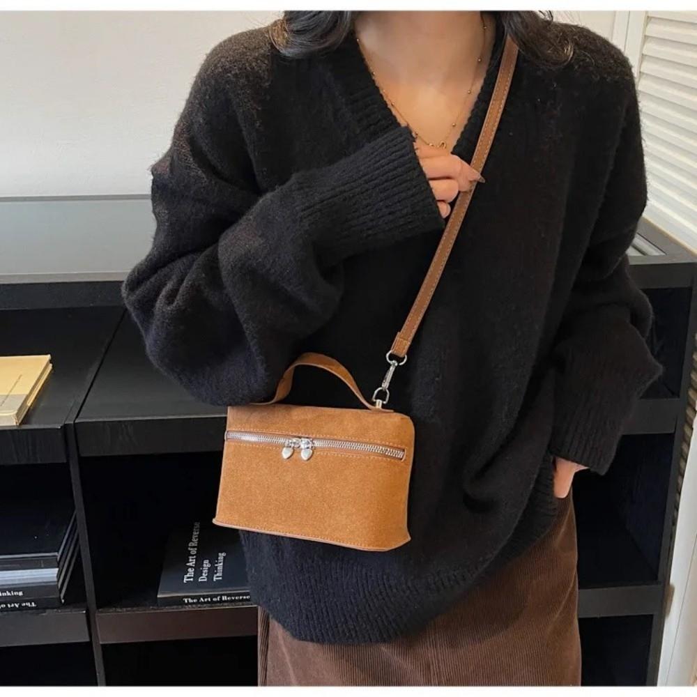 Trendy Autumn Winter Matte Crossbody Bag Suede Box Design Shoulder Bag Pure Color Textured Evening Bags Women Handle Bag