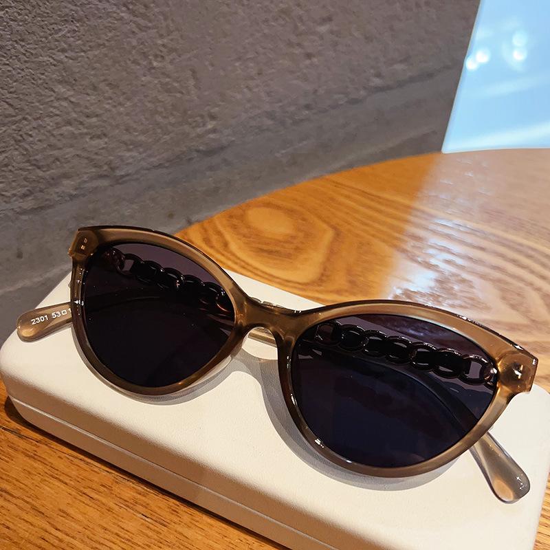 Vintage Cat Eye Sunglasses Women For Men  Sun Glasses Luxury Brand Designer Popular Punk Flower Chain Leather Eyewear Uv