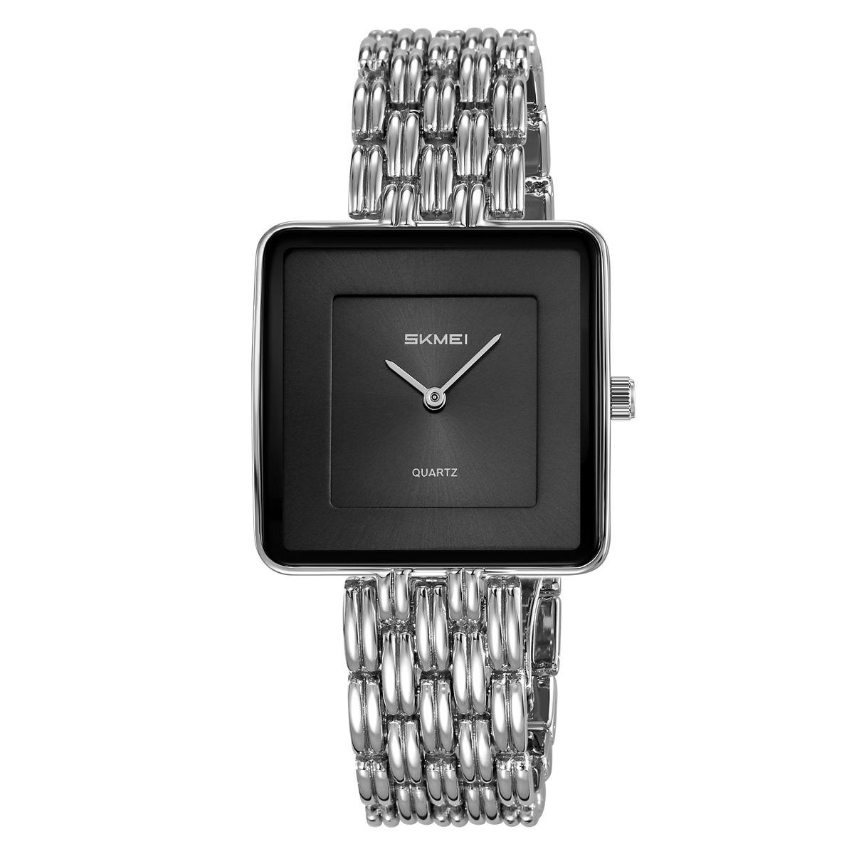 

Skmei Уникальные часы с квадратным циферблатом, женские часы-браслет, женские повседневные кварцевые часы, стальные женские наручные часы чёрный/серебряный