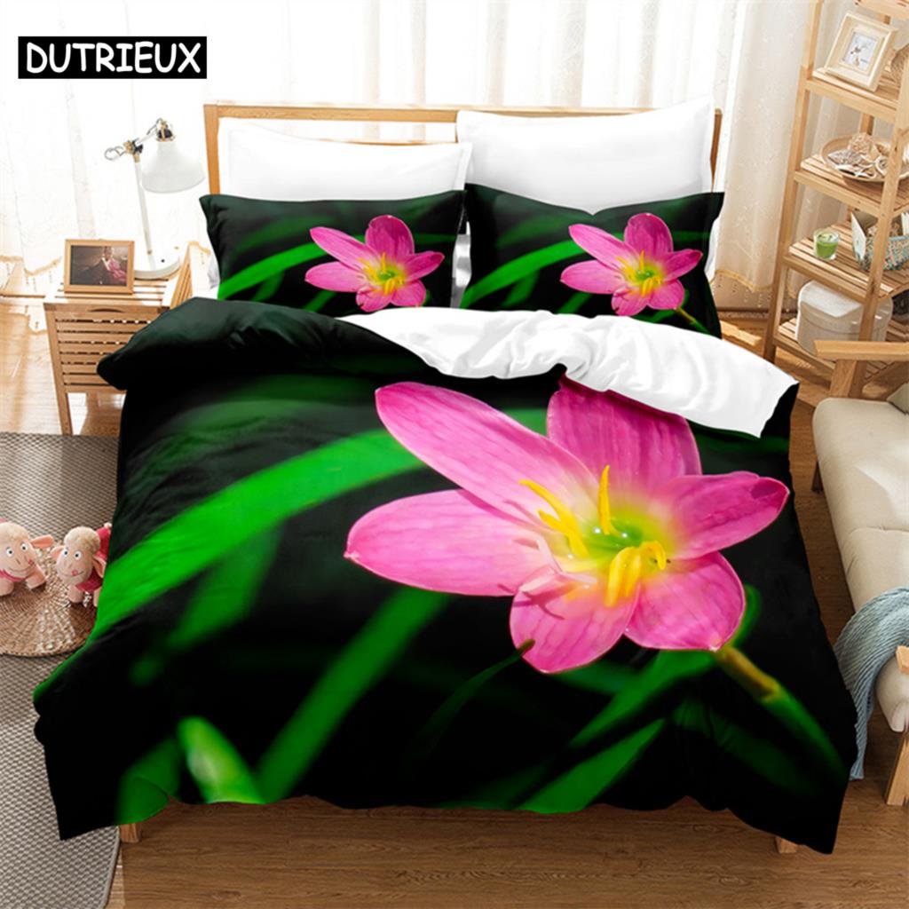 Pink Flowers Queen Bedding Set Duvet Cover Set Bedding Comforter Bedding Sets Bed Linen King Size Duvet Cover Bedding Set