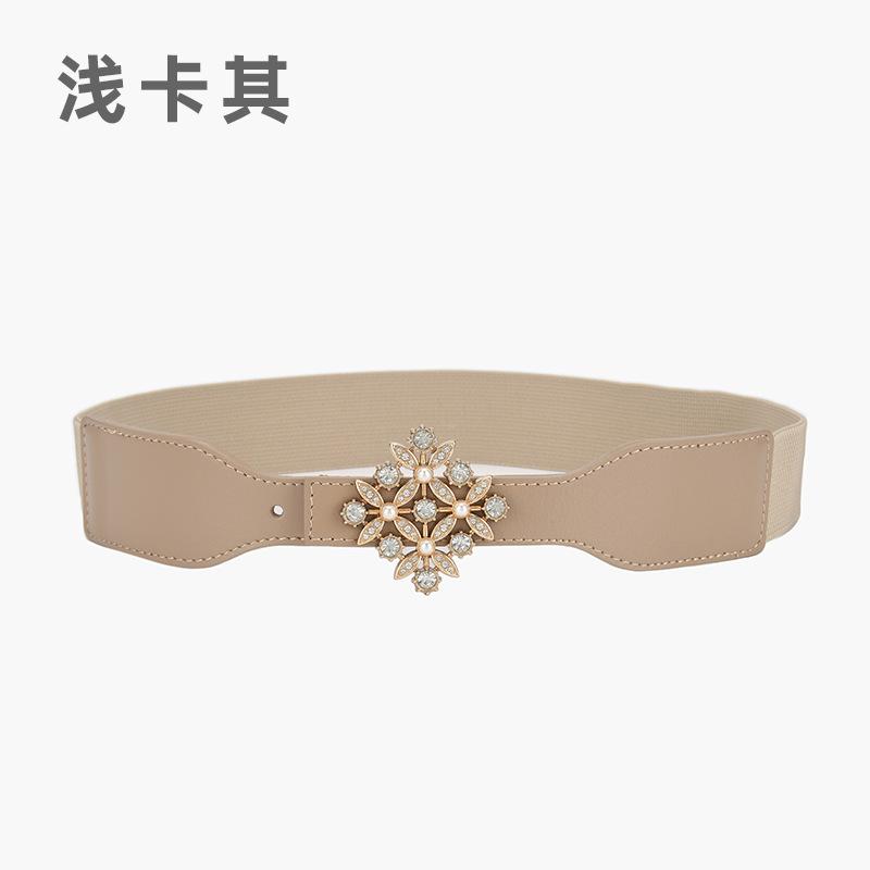 Rhombus Elastic Decorative Belt Women'S Elastic Pearl Inlaid Dress Belt With Skirt Waist
