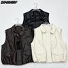 DIMANAF 2026 Autumn Winter PU Jackets Coat Casual Sleeveless Vest Women Plus Size Loose Buttons Outwear Fashion Lady Clothing