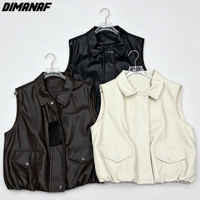 DIMANAF 2026 Autumn Winter PU Jackets Coat Casual Sleeveless Vest Women Plus Size Loose Buttons Outwear Fashion Lady Clothing