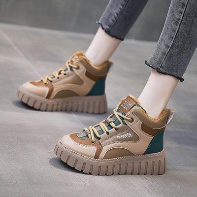 Damen Winterschuhe mit Baumwollpolsterung, neue Fleece-Innensohle, dicke Herbst- und Winterschuhe, wild, wasserdicht, Frühling und Herbst, Martin-Booties, Schneestiefel, modisch