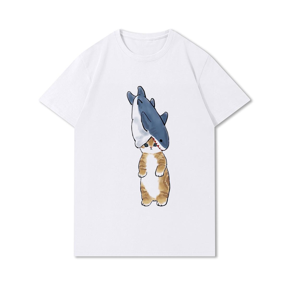 

Женские футболки большого размера Kawaii Cat Shark, летние забавные футболки с принтом для девочек и животных Y2K, модные топы с принтом 90-х годов, футболка для девочек, белая одежда