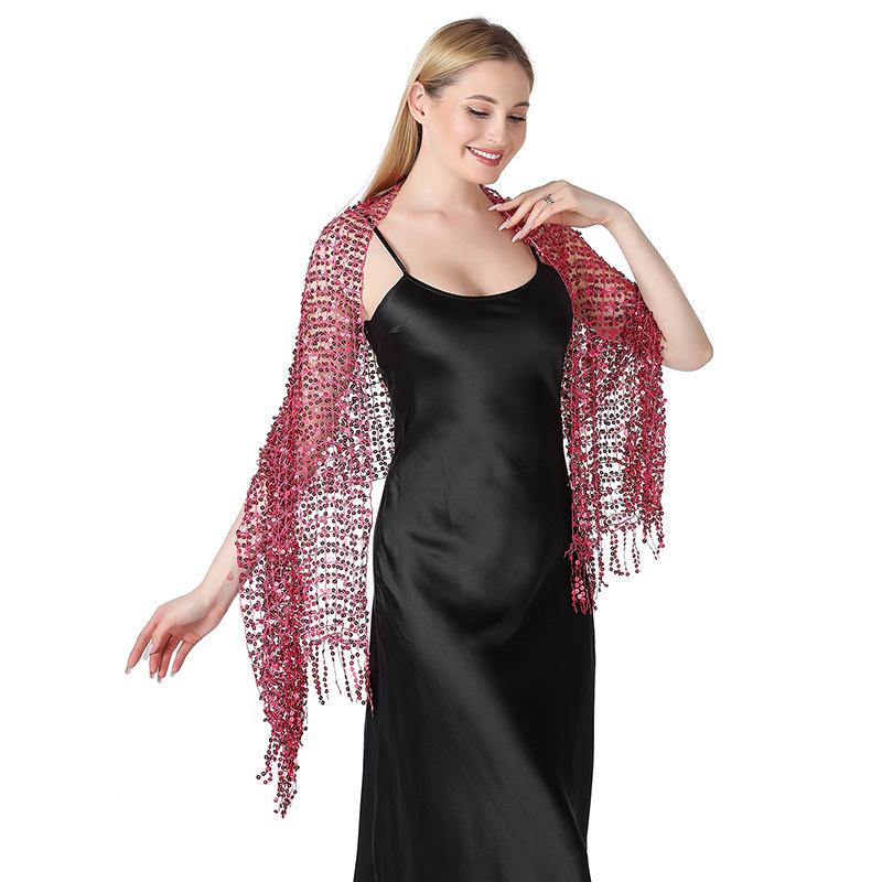 Sequin Tassel Shawl Dress: European & American Style Evening Party Cheongsam with Embroidered Shawl Scarf for Women