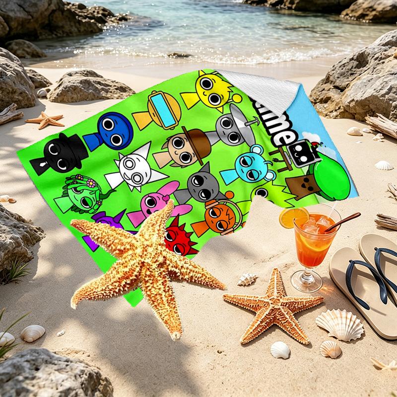 Custom Name Personalized Sprunki Game Print Beach Towel, for Trip Camping Beach Party Home Decor, Birthday Gift for Family & Friends