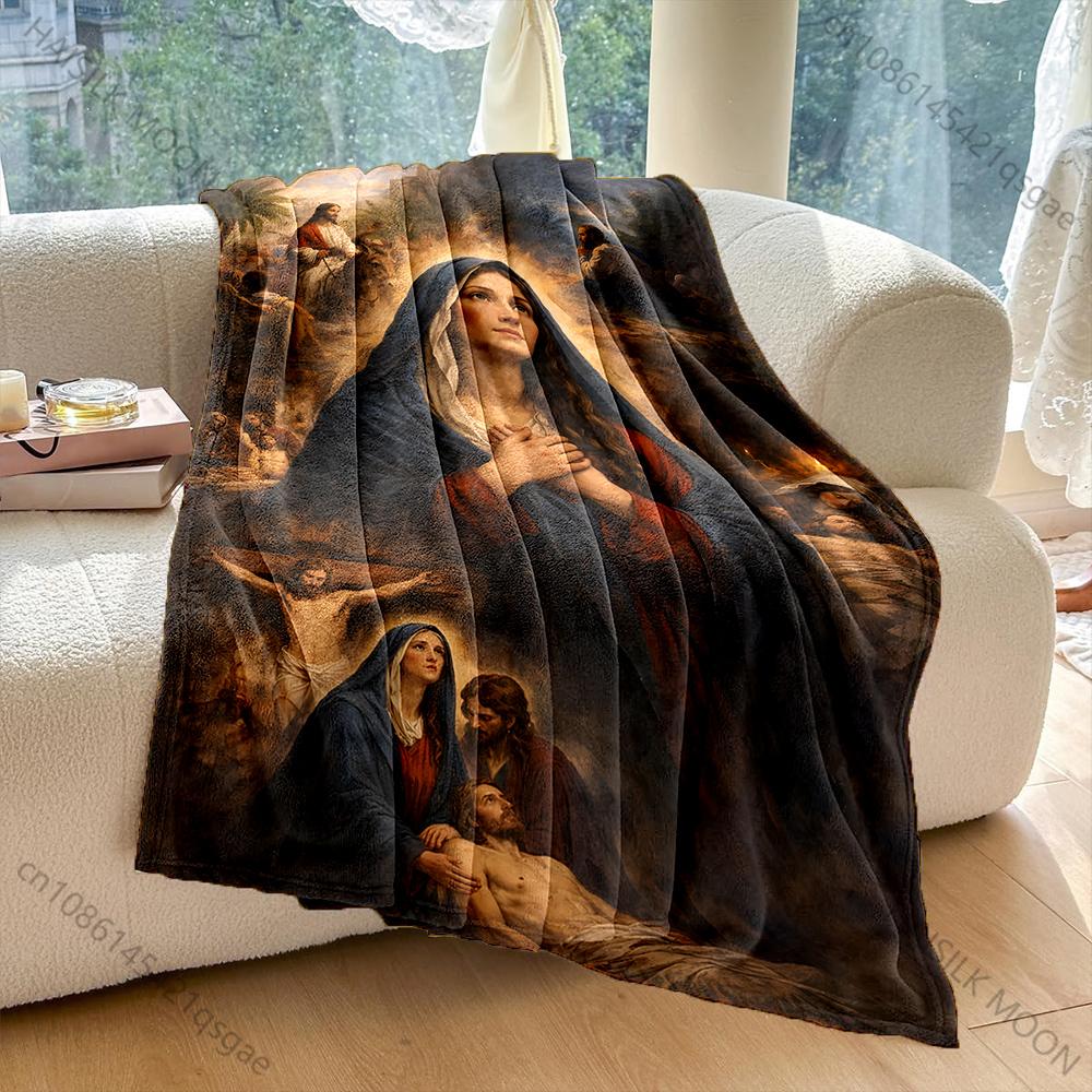 Biblical scenes religious figures Faith-printed Flannel Blanket Soft and Warm Suitable for Home Travel Picnics Camping RV
